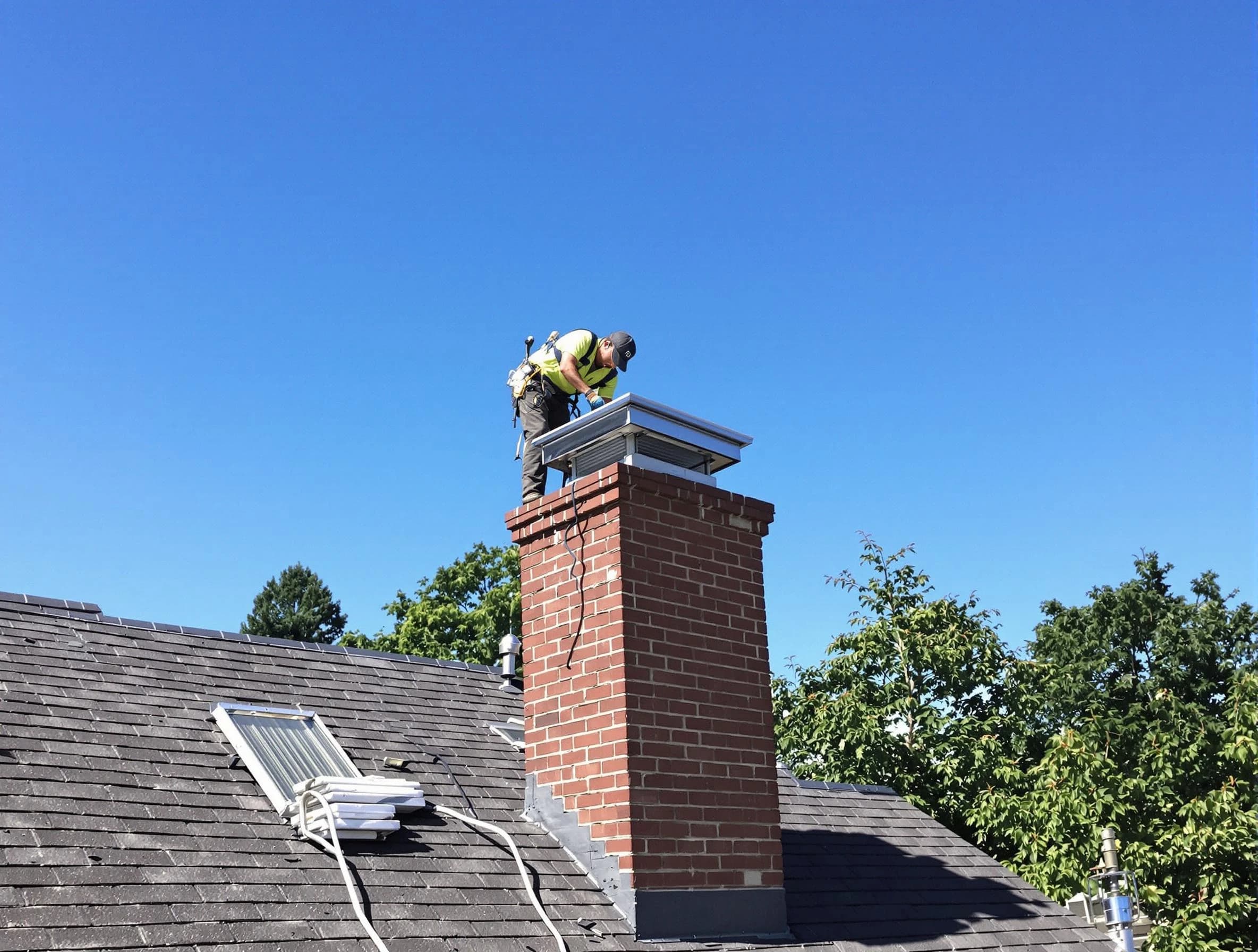 Dacula Chimney Sweep technician measuring a chimney cap in Dacula, GA