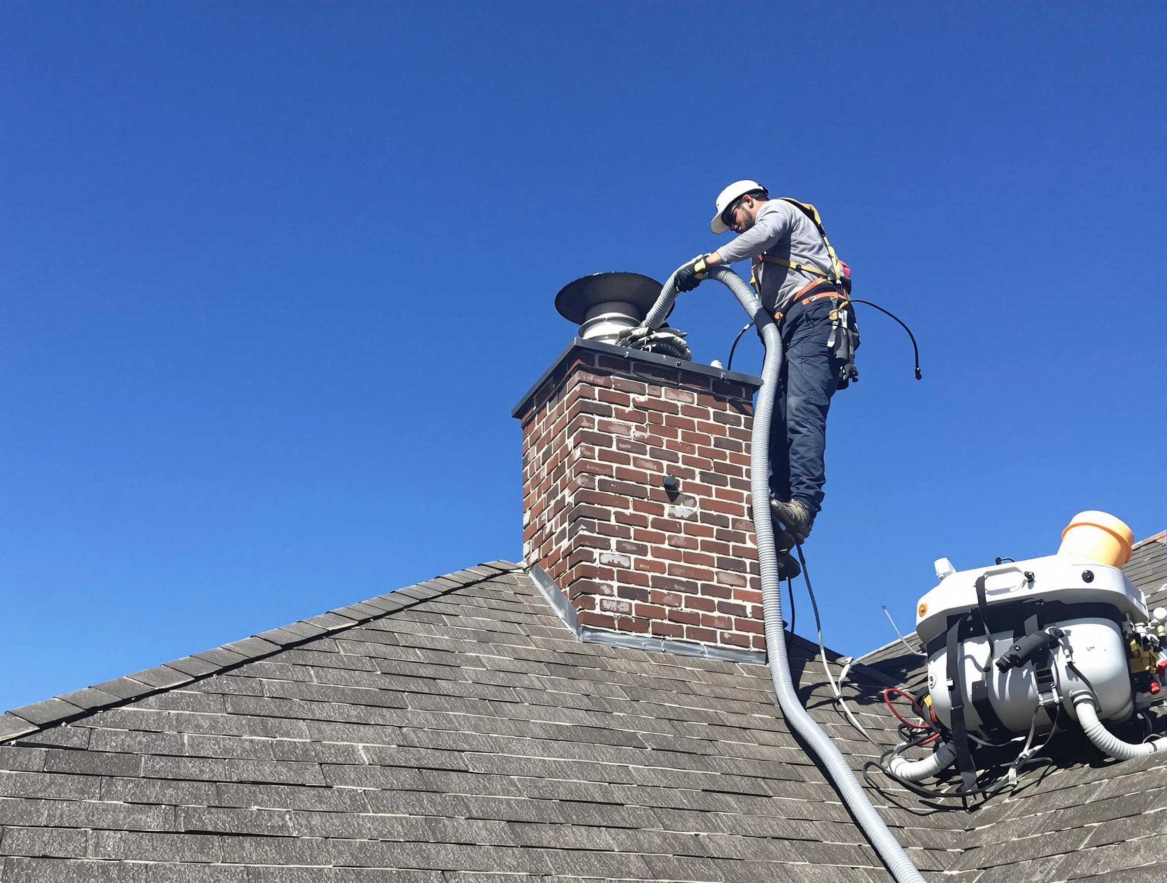 Dedicated Dacula Chimney Sweep team member cleaning a chimney in Dacula, GA