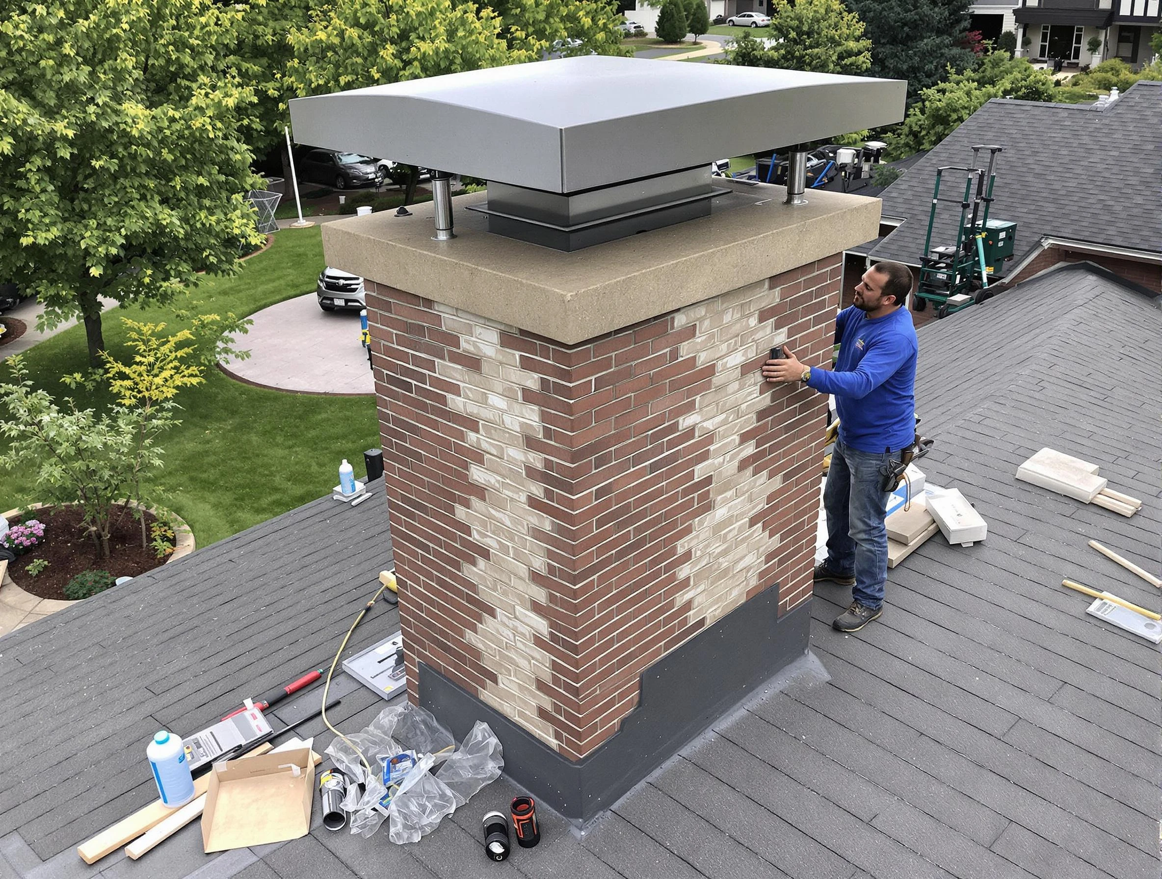 Dacula Chimney Sweep team working on a custom chimney remodel in Dacula, GA